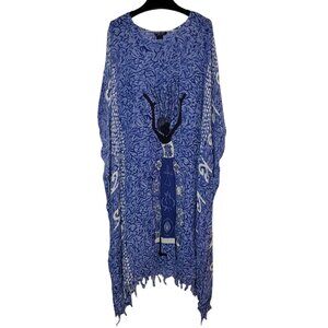 Japna Kaftan Maxi Dress O/S Purple White Tie-Dye Beach Coverup Tribal Dancer